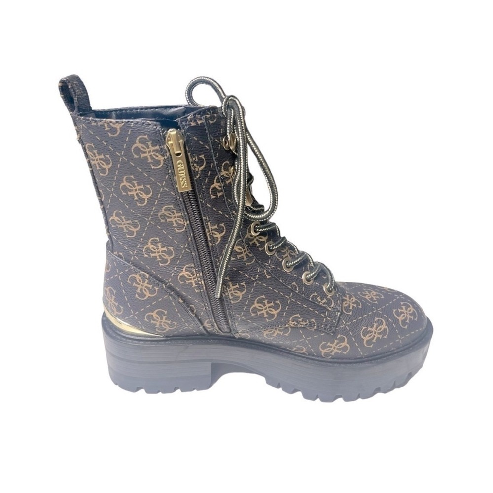 GUESS Fearne Combat Boots Womens 6 Brown Logo Lug Sole Zipper GWFEARNE - Picture 4 of 9